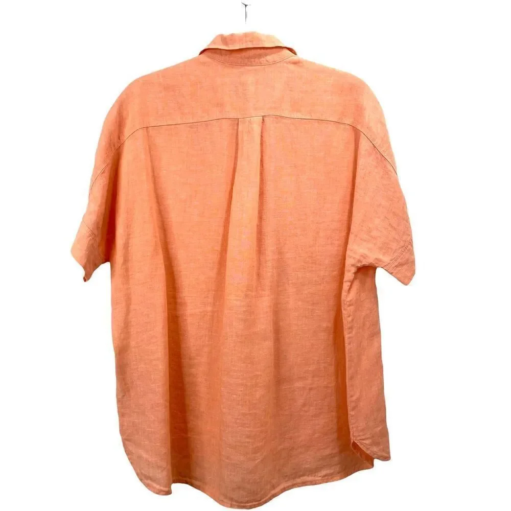 J. Crew Baird McNutt‎ Irish linen boxy shirt top Size 4 orange collar